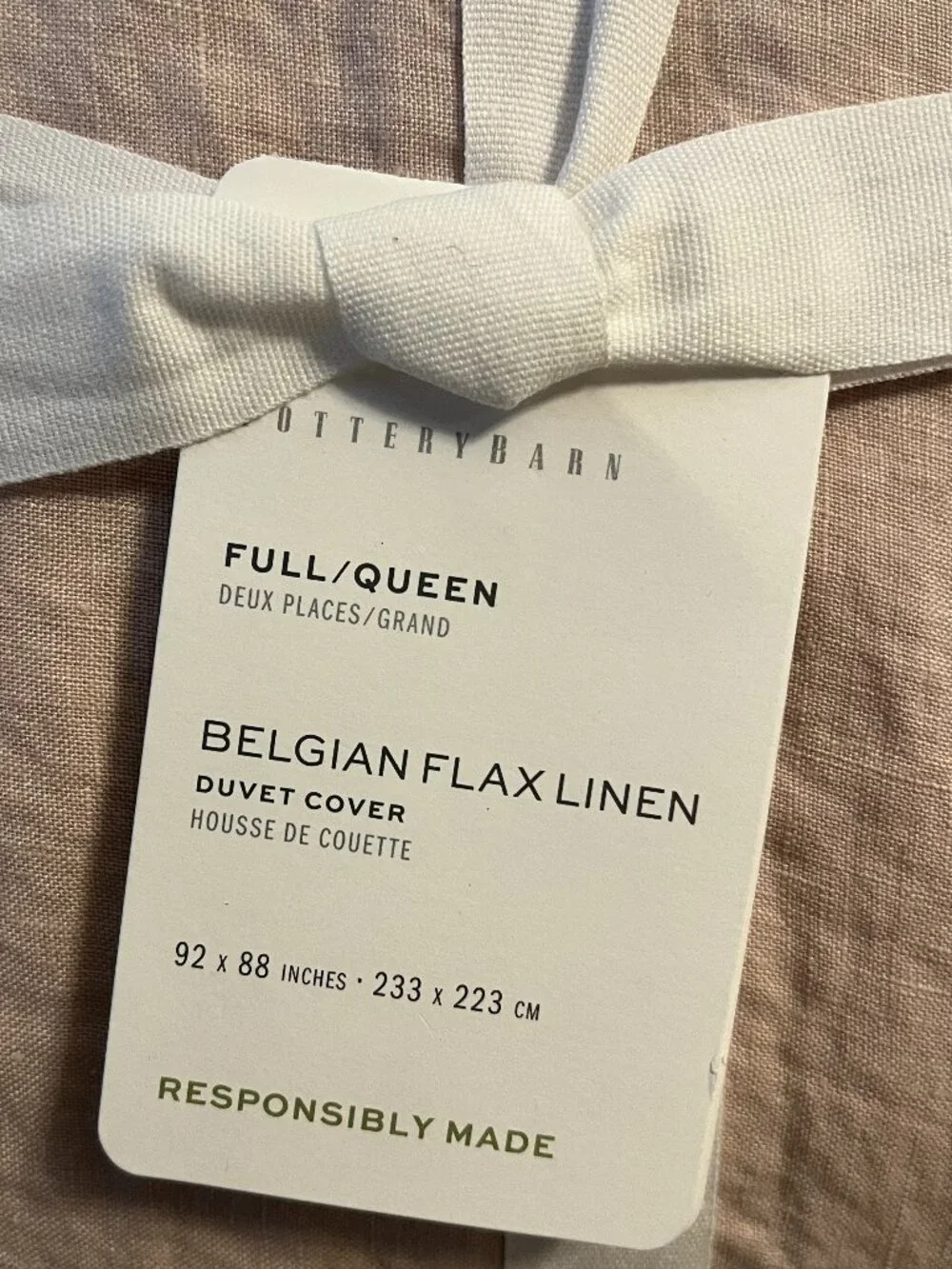 Pottery Barn Belgian Flax Linen Duvet Cover Full / Queen Soft Rose & White